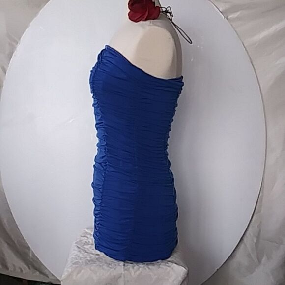 Royal Blue Ruched Form Fitting Mini Bodycon Prom Dress - Picture 6 of 9